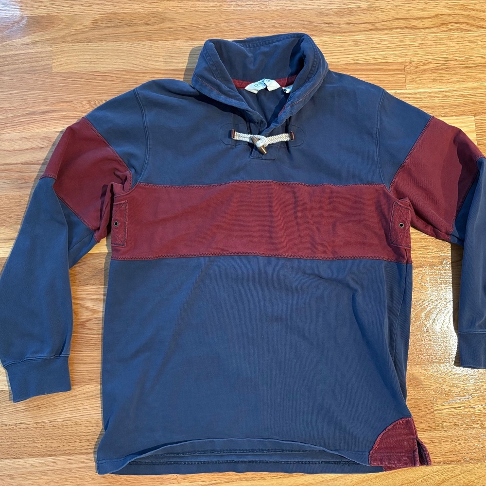 Orvis Men’s Duffle Shawl Collar Heavy Rugby Sweatshirt Medium Navy Blue Maroon